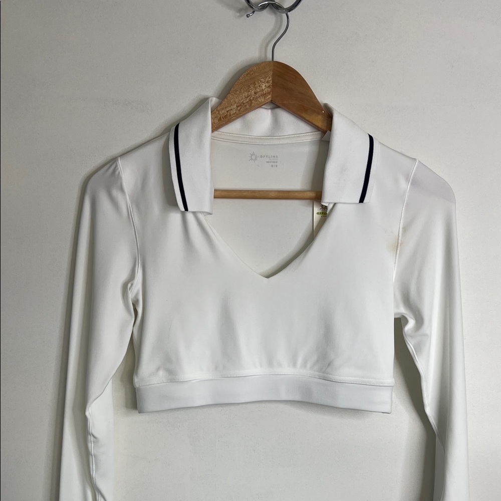 White Collared Cropped Golf Top